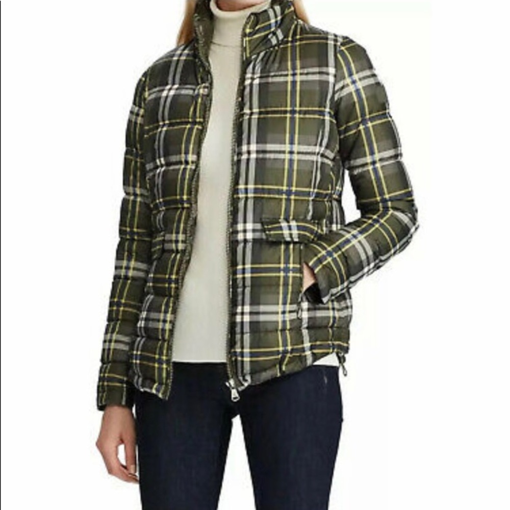 LAUREN RALPH LAUREN Plaid Puffer Jacket Loden Check M NWT